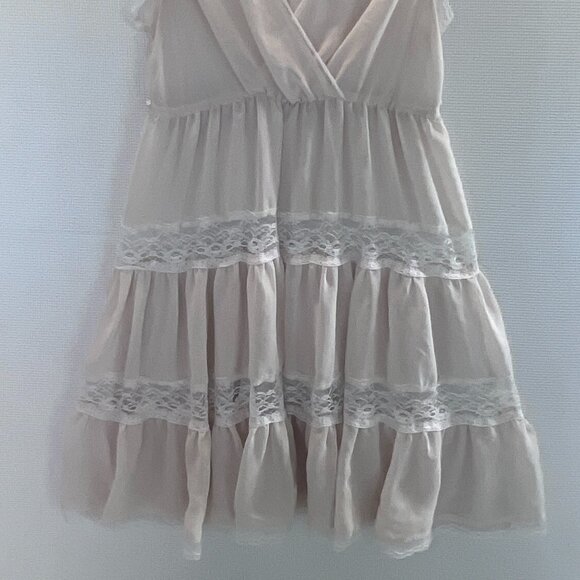 Ivory‎ Sleeveless Babydoll Top Lace Trim Semi Sheer Tiered Ruffle Blouse Sz S/M - Picture 2 of 14